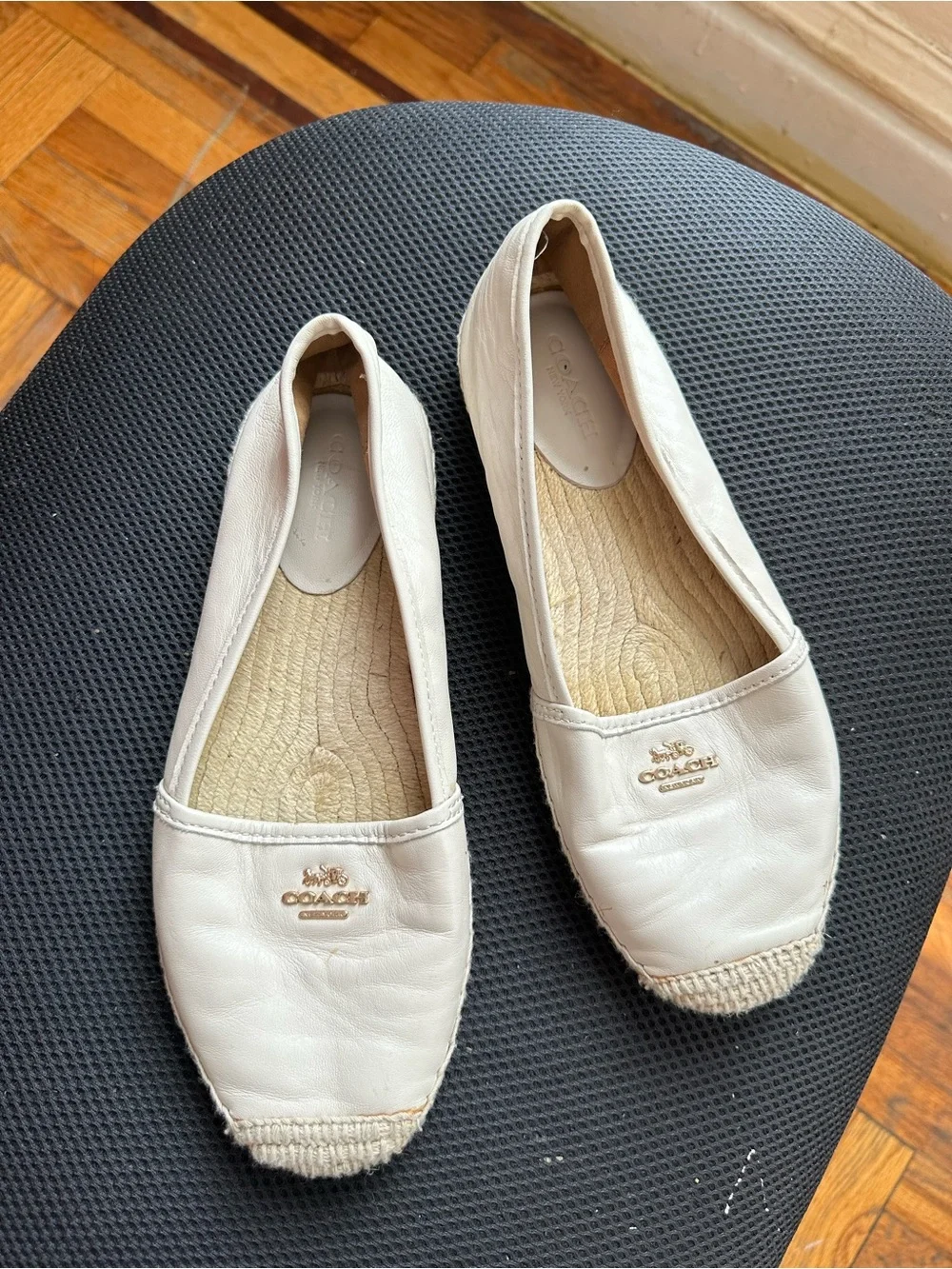COACH Cream Leather Espadrille Flats with Braided Toe
